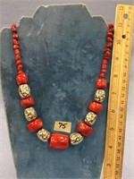 Chunk coral and silver necklace, needs repair   (3