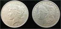 1921-D Morgan Silver & 1922-D Peace Dollars