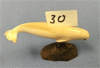 2" fossilized ivory beluga whale mounted on a piec