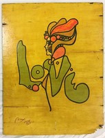 1968 Peter Max "LOVE" Acrylic on Wood Painting