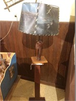 Carved wood lamp and stand