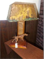 Carved wood and leather electric lamp. Very Nice!