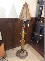 Totem pole lamp with rawhide shade