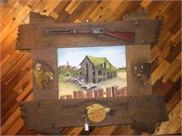 Large carved wood frame and painting