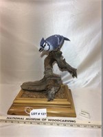 Woodcarving of a blue jay