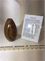 6" brown elm carved wood vessel