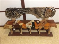 Wood and Leather bench with deer foot legs