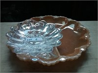 Three Carnival glass style dishes