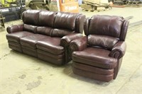 MATCHING LEATHER COUCH AND SWIVEL ROCKING CHAIR