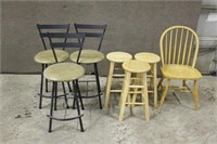 (3) 24" BAR STOOLS WITH (3) 24" WOODEN STOOLS &