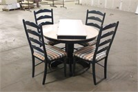 TABLE APPROX 42"x30", (4) CHAIRS AND (1) 18" LEAF