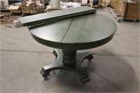 GREEN WOODEN TABLE WITH (3) LEAVES, APPROX 9",