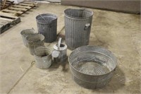 VINTAGE GALVANIZED WASH TUB, WATERING CAN, (3)