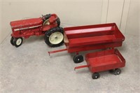 IH TOY TRACTOR, AND (2) WAGONS
