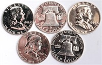 Coin 5 Proof Franklin Half Dollars