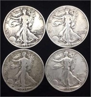 4- Walking Liberty Half Dollars