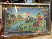 VINTAGE ASIAN PRINT SERVING TRAY W/HANDLE