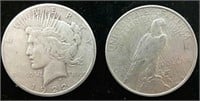(2) 1922 Peace Silver Dollars (MM: S, D)