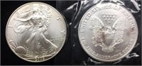 2 Coins, 1997/2002 1oz Fine Silver American Eagle