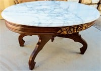 Furniture Vintage Marble Top Mahogany Accent Table