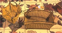 Wicker and metal umbrella stand in magazine holder
