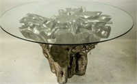 CAST RESIN IN SILVER LEAF FINISH TRUNK TABLE