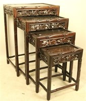 FOUR-PIECE CARVED CHINESE ROSEWOOD NEST OF TABLES