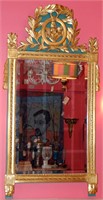 A LOUIS XVI STYLE PAINTED AND GILDED WOOD MIRROR