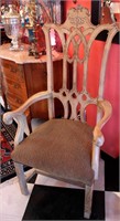 PICKLED WOOD CHINESE CHIPPENDALE STYLE ARM CHAIR