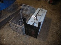 2 skunk live traps & antique milk crate