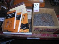 BOX OF 2" NAILS & CARPENTER BOOKS