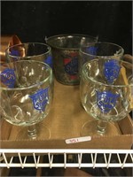 4 old style goblets and metal pail