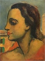 SMALL PAINTING OF WOMAN'S FACE BY JOSEF KITZLER.