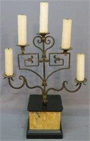GOTHIC STYLE IRON CANDLEABRA WITH MARBLE BASE
