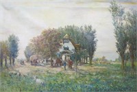 OIL ON CANVAS PAINTING OF A RURAL FARM SCENE