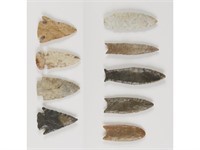 Native American Indian 9 Fishtail Notch Arrowheads