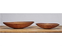 Two Old Oval Wooden 19C American Dough Bowls
