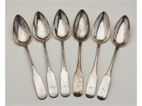 American 19C Coin Silver Fiddle Back Tablespoons