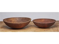 Two Old 19C Round Wooden Dough Bowls