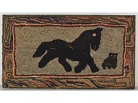 Early 20th Century Horse and Cat Hooked Rug