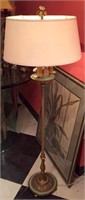 A FRENCH BRASS AND ENAMEL FLOOR LAMP