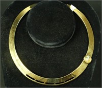 GOLD TONE OVER SILVER MOONSTONE BANGLE NECKLACE