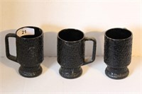 Vintage Black Ebony Glass Mugs (lot of 3)
