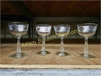 Set of 4 frosted silver leaf wine glasses