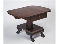 Empire 19C Mahogany Carved Drop Leaf Table