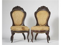 Pair John Henry Belter Rosalie 19C Rosewood Chairs