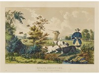 N. Currier 19C Lithograph Quail Shooting Print