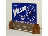 Wilson Whiskey Lighted Clock 1930's Adver. Sign
