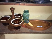 Condiment server & wooden duck serving tray