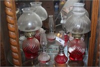 Large & Small Pair of Glass Oil Lamps with